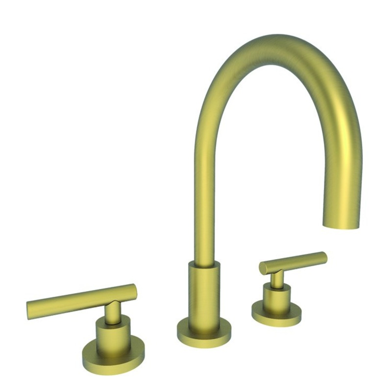 East Linear Two Handle Widespread Bathroom Faucet with Lever Handles with Drain – Antique Brass