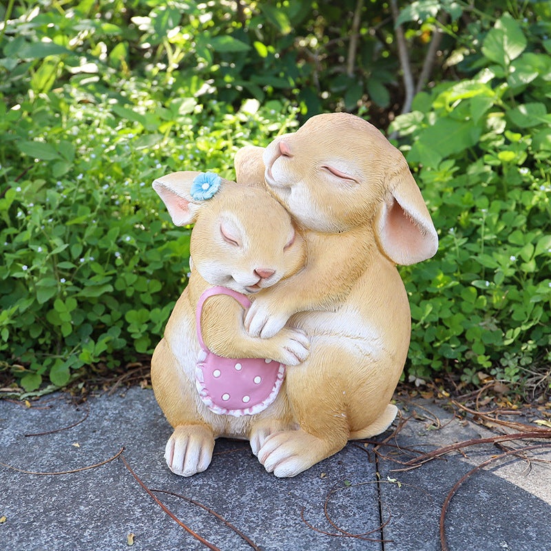 Hug Rabbits Cute Rabbit Resin Garden Ornament – Charming Outdoor Decor