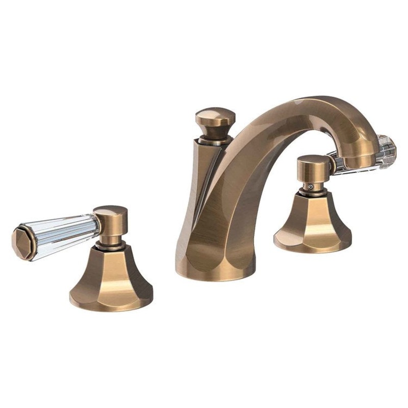 Lavatory Faucet Metropole Widespread 8 to 20 Inch Spread 2 Lever ADA WaterSense Antique Brass/Crystal 1.2 Gallons Per Minute Brass/Crystal Pop Up Spout Reach 6-1/3 Inch