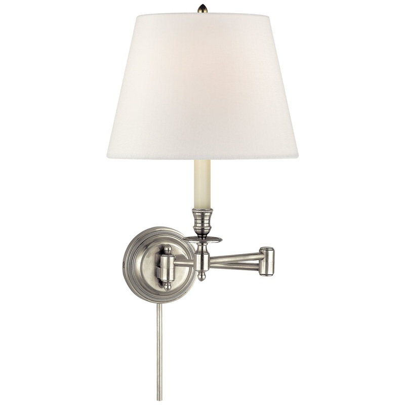 One Light Swing Arm Wall Sconce from the Candle Stick Collection in Antique Nickel Finish by Visual Comfort Signature