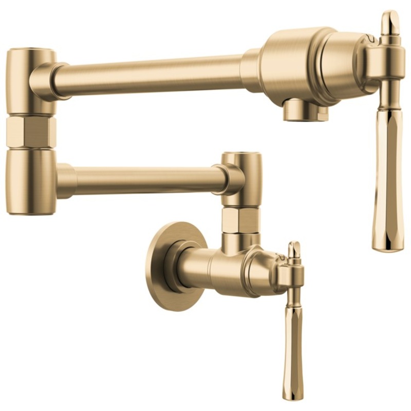 Pot Filler Tulham Wall Mount Cold Water Only 2 Lever ADA Brilliance Luxe Gold/Brilliance Polished Gold Dual Jointed Swivel
