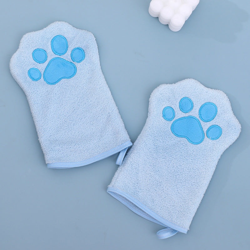 Adorable Pet Paw Grooming & Drying Mitt – Super Absorbent Fleece Material(Blue)