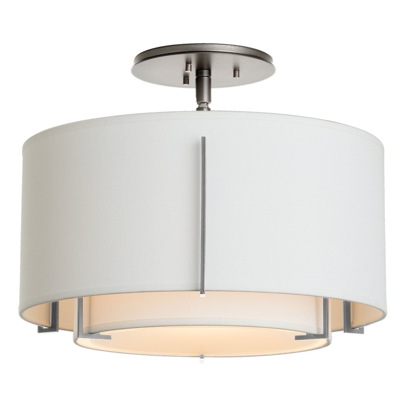 Exos Small Double Shade Semi-Flush Sterling Natural Anna Inner Shade & Natural Anna Outer Shade