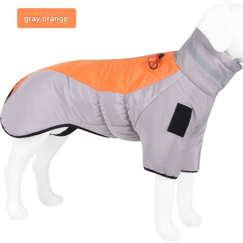 Gray orange Reflective Winter Dog Coat – Waterproof Puffer Vest with Harness D-Ring for Outdoor Walks(6XL)