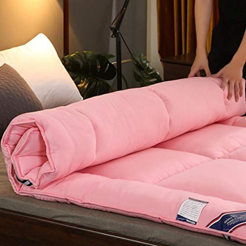 Huan Giapponese Tatami Spugna Materasso Quilt, Pieghevole Roll Up Morbida e Facile Bagagli Antiscivolo Traspirante Materasso Pad for Il dormitorio Ospiti (Colore : Rosa, Size : 90x190cm(35x75inch))