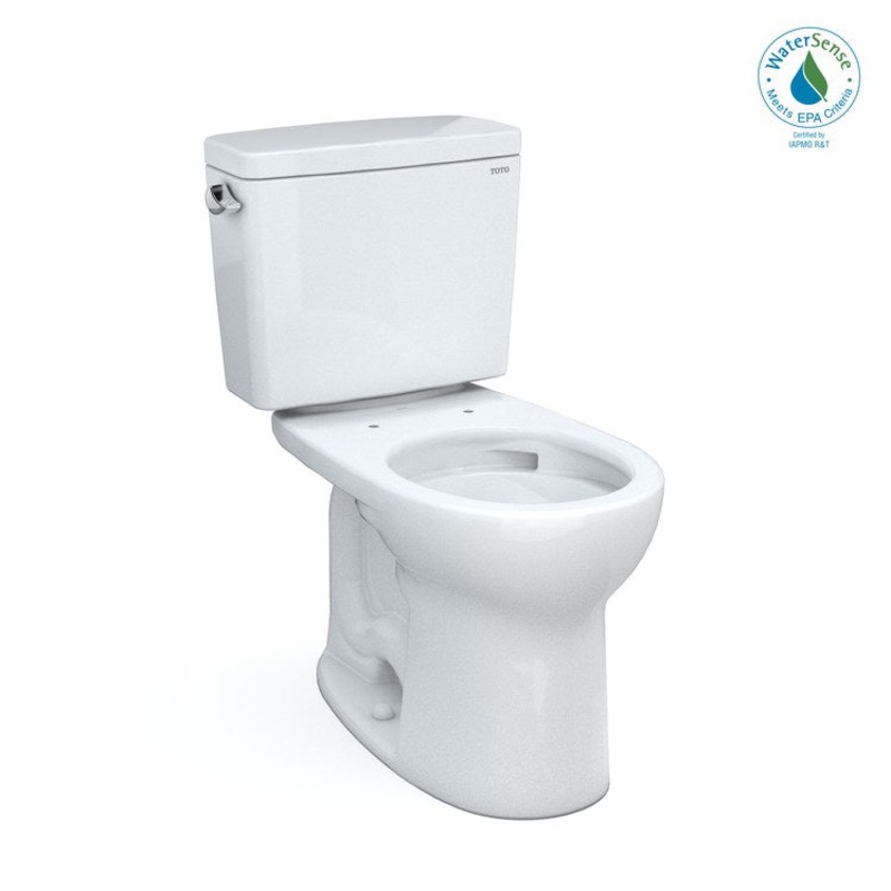 Toilet Drake 2 Pieces Universal Height Cotton Round Front ADA 30-1/8 Inch 1.28 Gallons per Flush Left Hand Chrome Less Seat