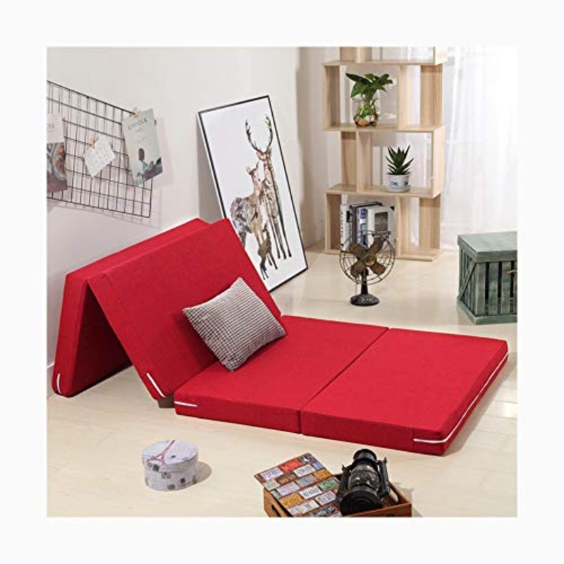 YANGLY 10 Centimetri di Spessore Multifunzionale Materasso Pieghevole Fold 4 Materasso for Pausa Pranzo Mats, Mats Gioco, Tatami, Letti A Castello (Color : Red, Size : 47x79inch)