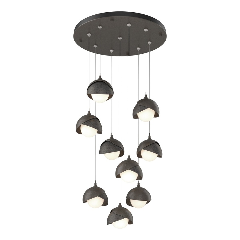 Brooklyn 9-Light Double Shade Pendant Dark Smoke Natural Iron