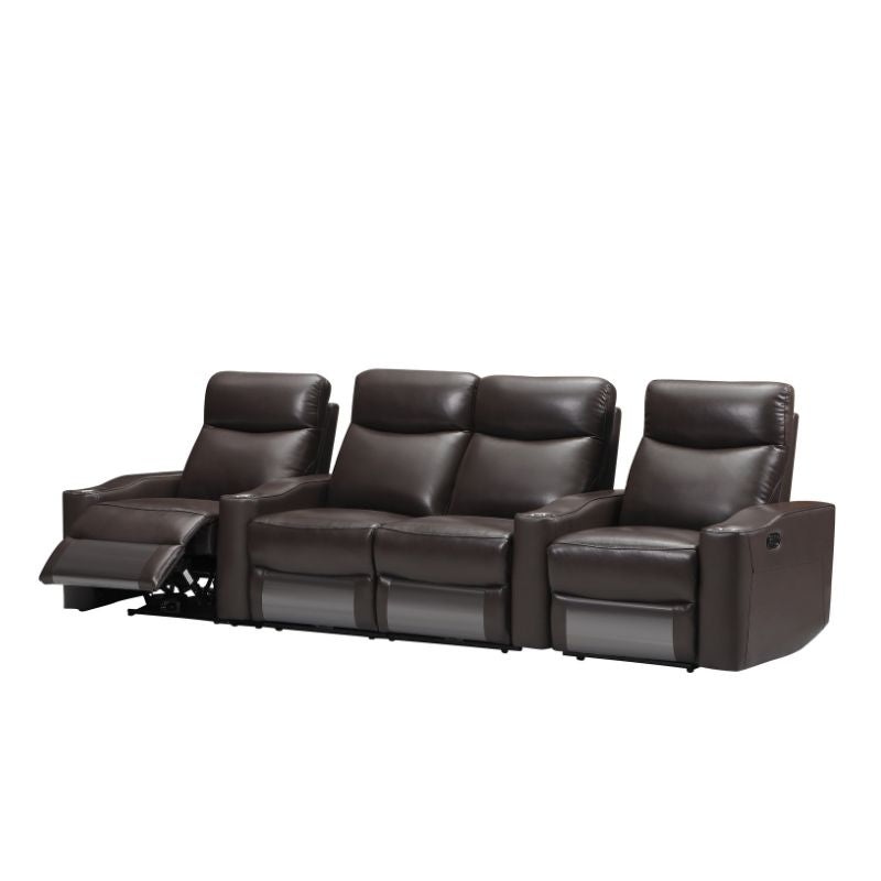 Chicago 4 Seat Home Theatre Genuine Leather Lounge with all Electric Recliners & 4 Cup Holders