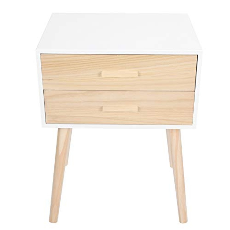 Comodino da Tavolo in Legno con 2 Cassetti Moderno Tavolo Notturno in Legno Comodino per La Casa