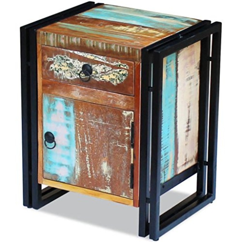 Festnight Comodino Camera da Letto stile Vintage in Legno Massello Anticato con Cassetto