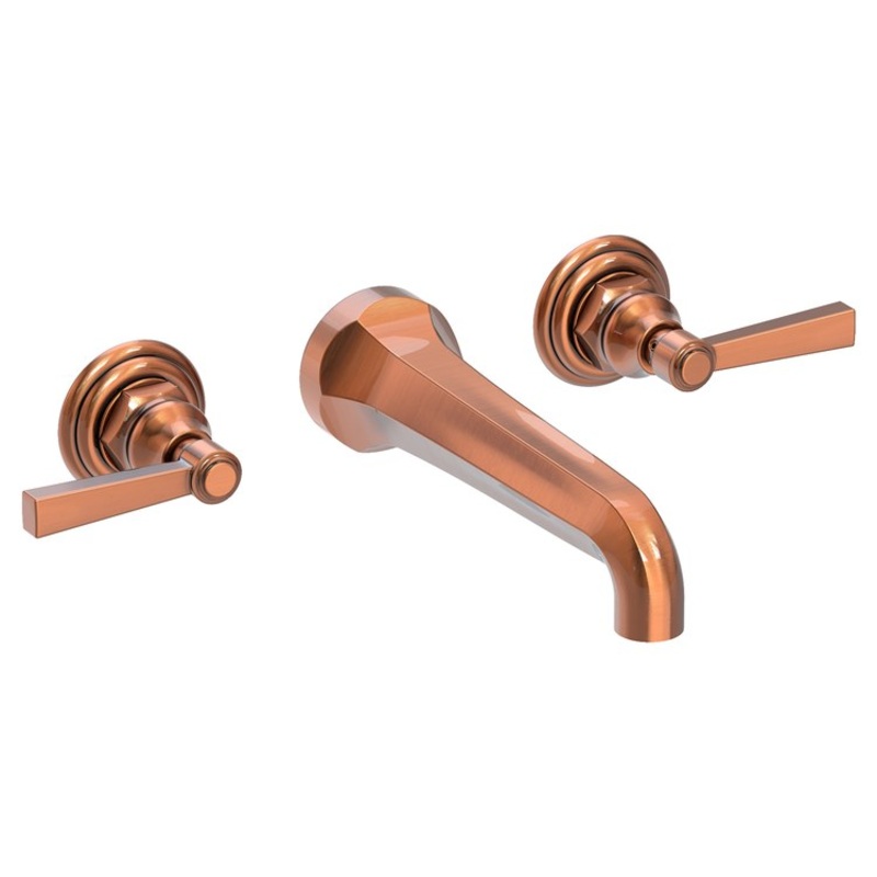 Lavatory Faucet Astor Wall Mount 8 Inch Spread 2 Lever ADA Watersense Antique Copper 1.2 Gallons Per Minute Brass Less Drain Spout Reach 7-1/2 Inch