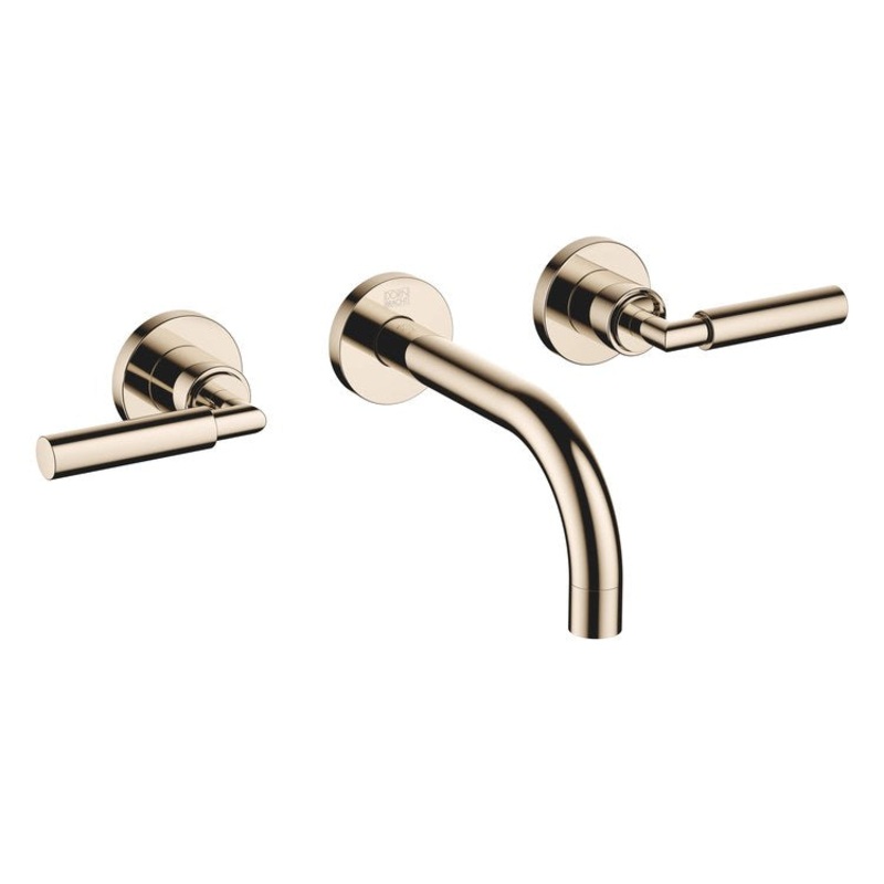 Lavatory Faucet TARA Wall Mount Mixer 2 Lever ADA WaterSense Champagne 1.2 Gallons per Minute Less Drain 3 Hole