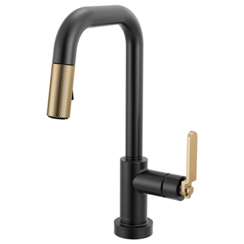 Prep Faucet Litze Smarttouch 1 Industrial Handle ADA Matte Black/Brilliance Luxe Gold Pull Down Dual Function Square 360 DEG Swivel 1.8 Gallons per Minute