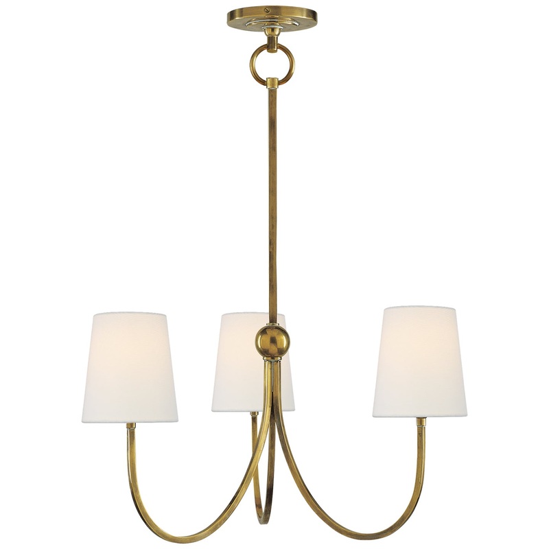 Three Light Chandelier from the Reed Collection in Hand-Rubbed Antique Brass Finish by Visual Comfort Signature