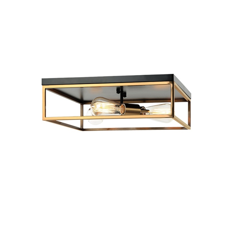 Three Light Flush-Mount from the Knox Collection in Matte Black w/ Brass Finish by Justice Designs