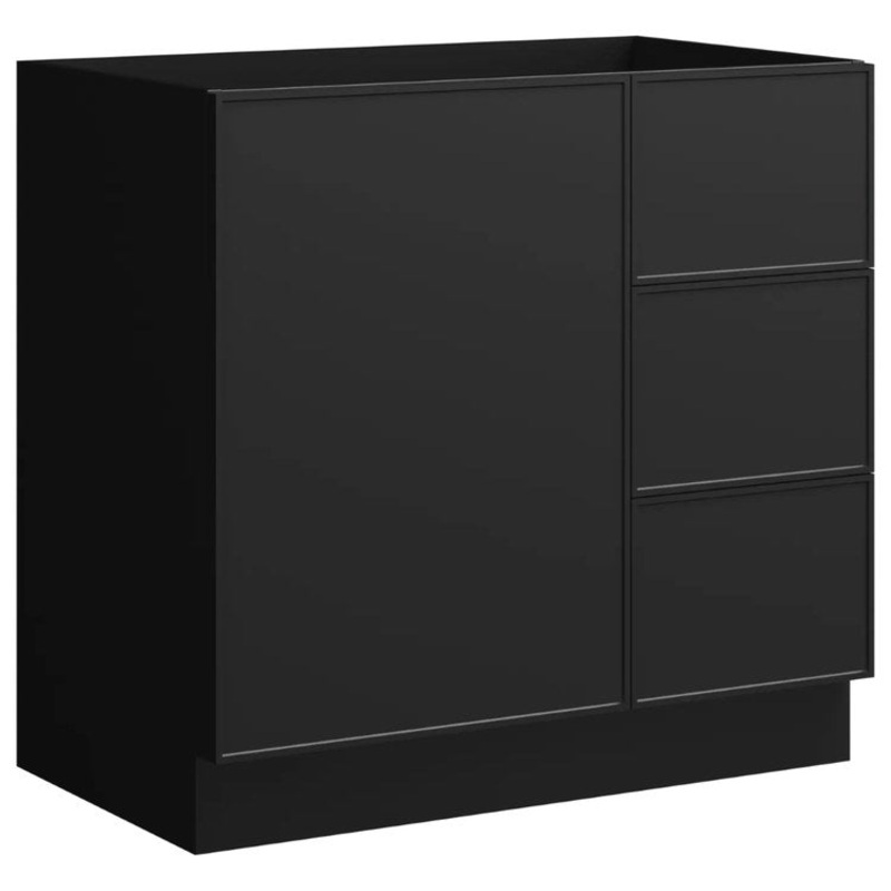 Vanity Natick 36 Inch Floor Standing Center Bowl Drawer on Right Black Satin 1 Doors 3 Drawers Dovetail