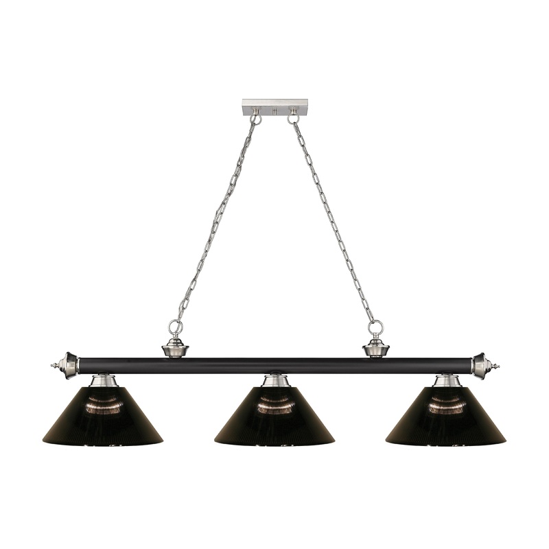 Cordon 3-Light Billiard Matte Black + Brushed Nickel Cone Smoke Acrylic