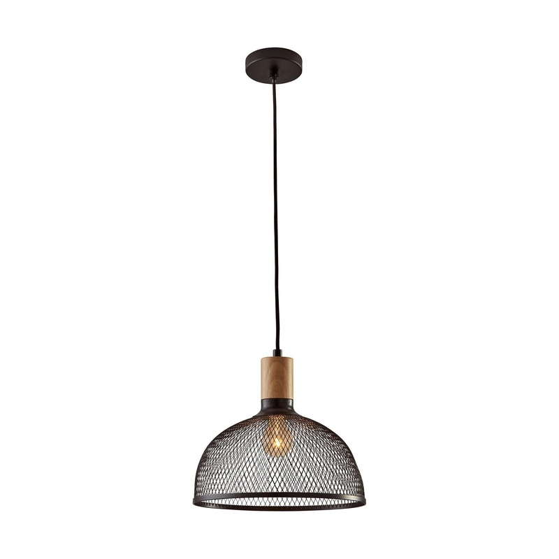 Dale Large Pendant Matte Black & Natural Rubber Wood