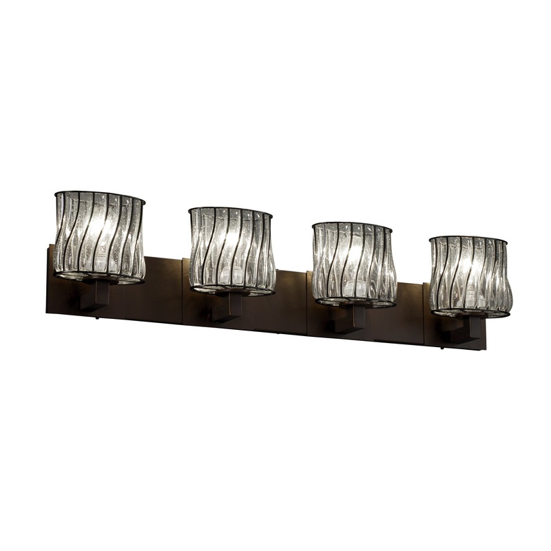 Four Light Bath Bar from the Wire Glass Collection in Dark Bronze Finish by Justice Designs