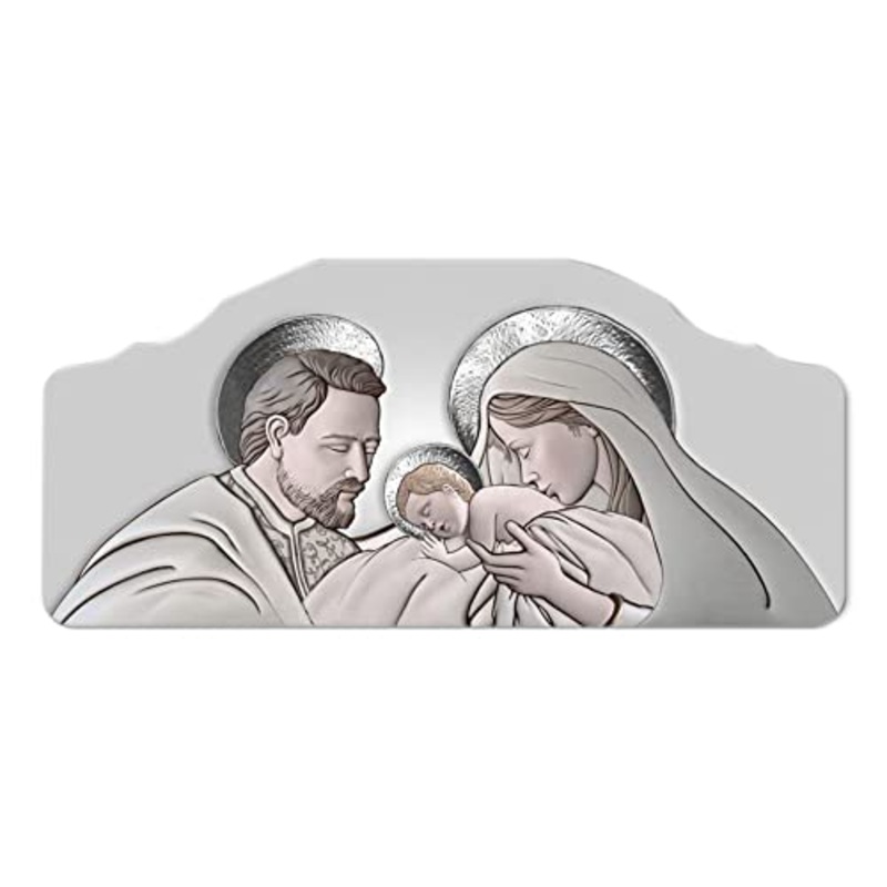 Lupia Quadro moderno Capezzale Sacra Famiglia 42×92 cm THE KISS CERAMIC GREY su tavola lavorata