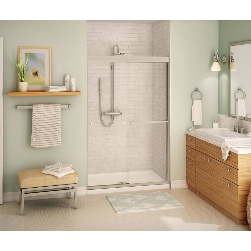 MAAX 135671-900-305-000 Aura 43-47 x 71 in. 8 mm Bypass Shower Door for Alcove Installation with Clear glass in Brushed Nickel