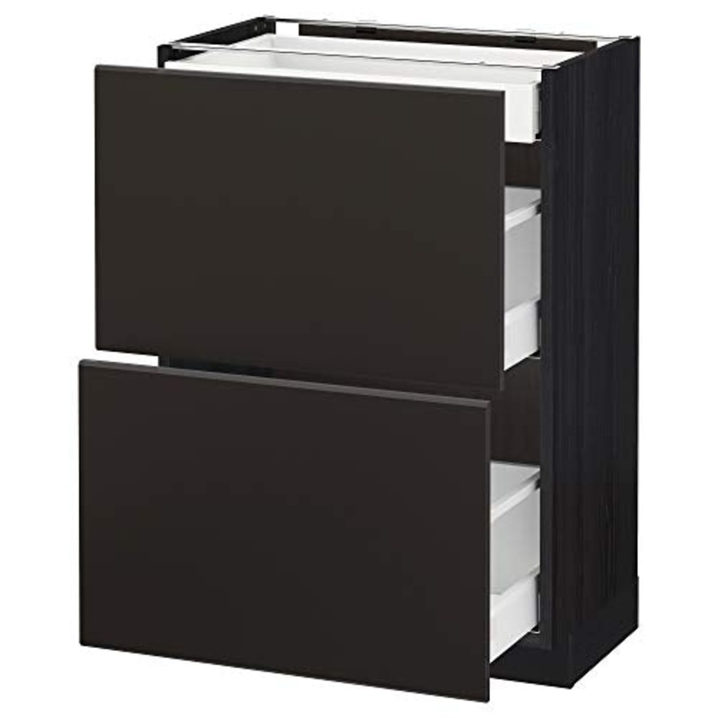 METOD/MAXIMERA base cabina con 2 frontali/3 cassetti 60×39.2×88 cm nero/Kungsbacka antracite