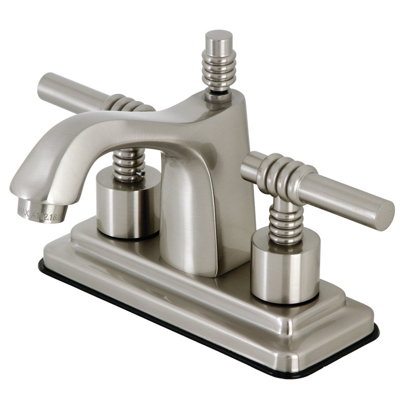 Milano KS8648ML Two-Handle 3-Hole Deck Mount 4″ Centerset Bathroom Faucet with Brass Pop-Up, Brushed Nickel