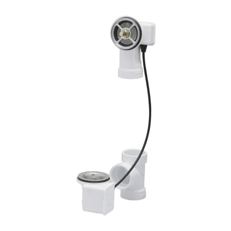Waste and Overflow Assembly Turn Control with 27 Inch Cable 2-1/2 Inch Plastic Stainless Steel 1-1/2 Inch
