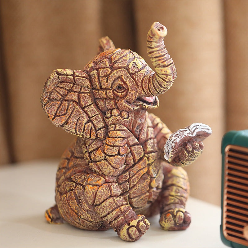 2 PCS Textured Resin Elephant Figurine – Decorative Stone-Look Statue for Home & Garden Decor
