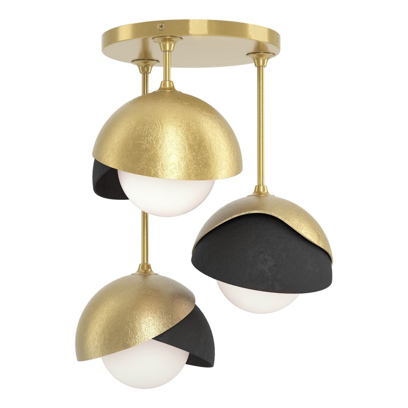 Brooklyn 3-Light Double Shade Semi-Flush Modern Brass Black