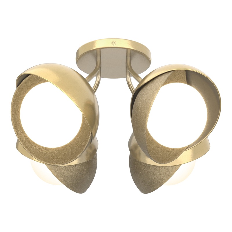 Brooklyn 4-Light Double Shade Semi-Flush Modern Brass Soft Gold