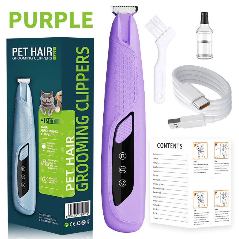 Purple Precision Pet Paw Trimmer – Waterproof & Rechargeable Grooming Clipper for Dog & Cat Paws, Eyes, and Ears