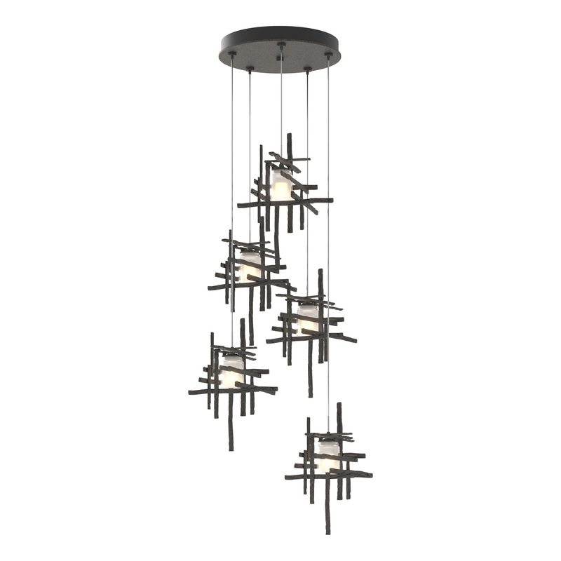 Tura 5-Light Frosted Glass Pendant Natural Iron