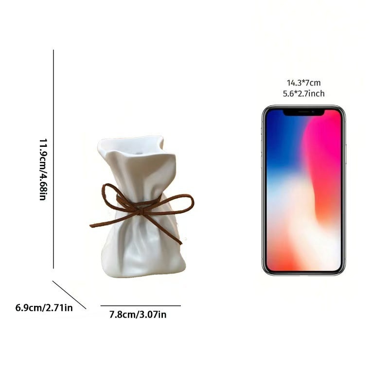 White And Brown Chic Money Bag Inspired Vase – Modern Resin Decorative Flower Holder & Tabletop Accent(Use the mobile phone as a reference for size)