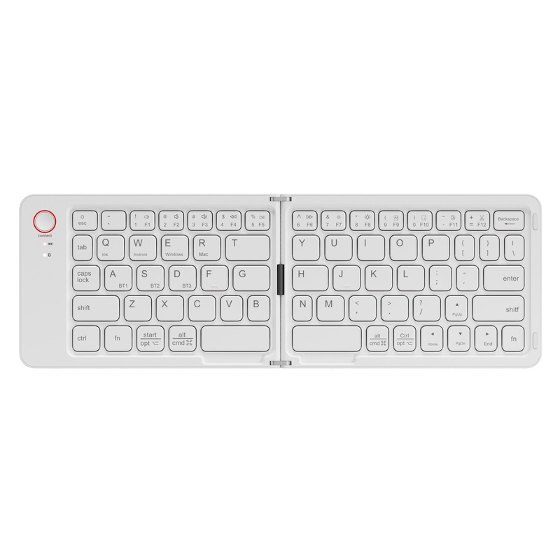 White Ultra-Slim Foldable Bluetooth Keyboard – Portable Wireless Rechargeable Travel Keyboard for iOS Android Windows Devices