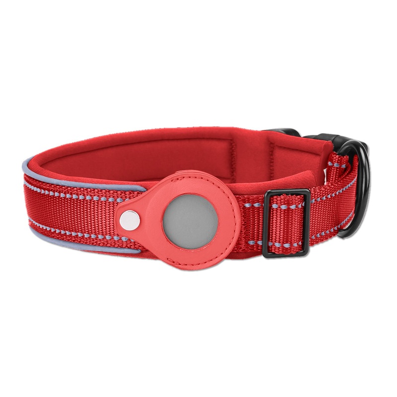 XL Red Secure Nylon Dog Collar with Built-in Apple AirTag (not included) Holder Case – Pet Tracker Accessory