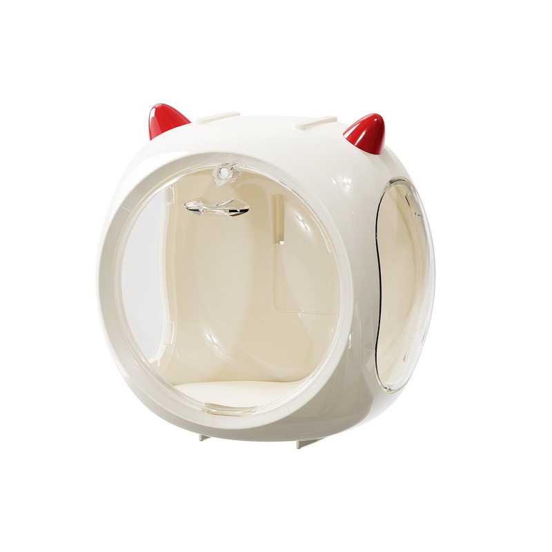 Beige And Red Horn Acrylic Blind Box Display Case – Transparent Dustproof Storage for Figures and Collectibles(The model is a shooting prop and is not included)