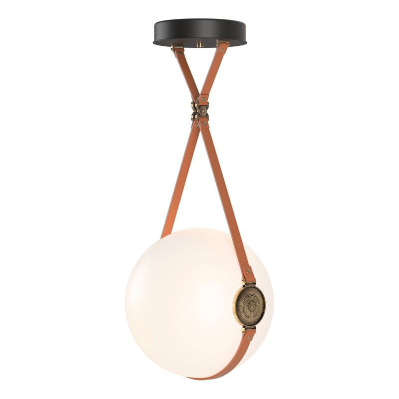 Derby Large LED Pendant Black Antique Brass with Chestnut Leather Non-Branded Plate