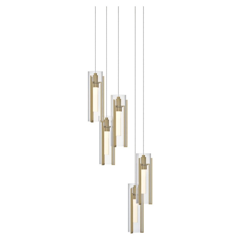 Exos Glass 5-Light Pendant Modern Brass Clear Glass (ZM)