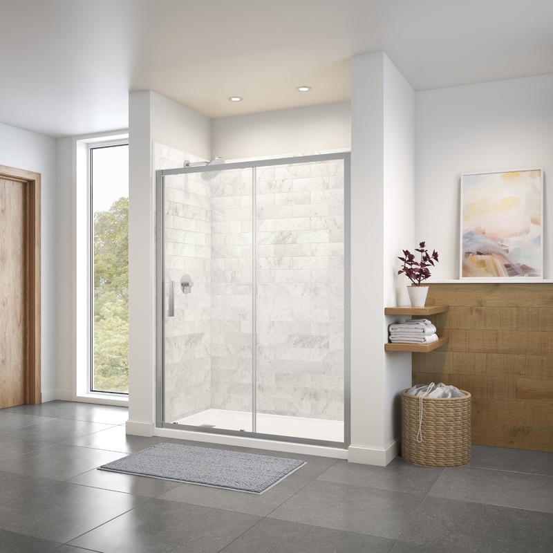 MAAX 135244-900-084-000 Connect 57-58  x 72 in. 6mm Sliding Shower Door for Alcove Installation with Clear glass in Chrome