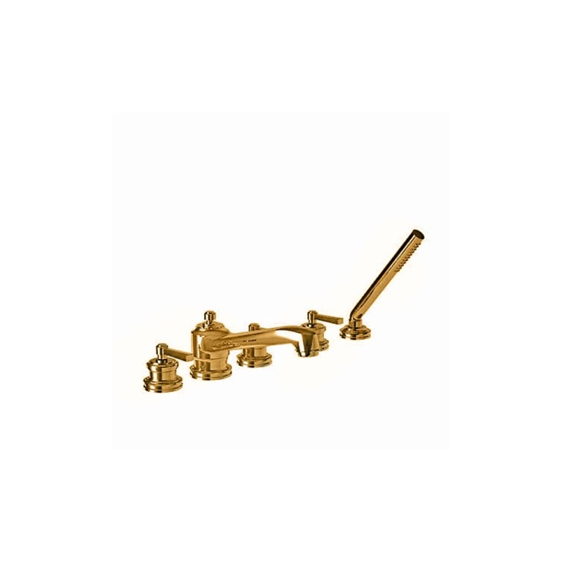 Roman Tub Trim Miro Deck Mount with Handshower 3 Lever Satin Bronze PVD ADA 8 to 20 Inch Spread