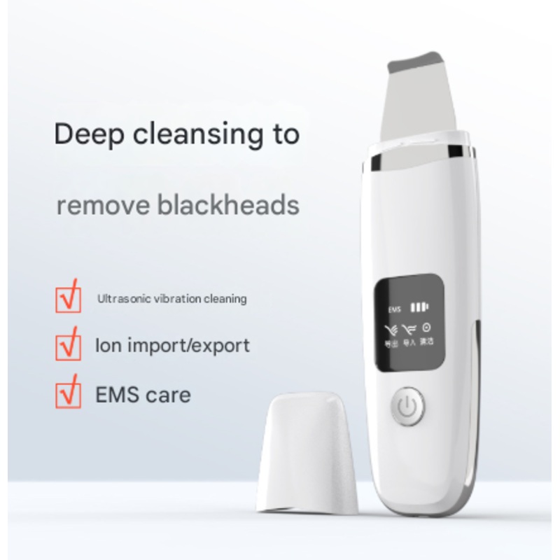 White Professional 4-in-1 Ultrasonic Skin Scrubber – Deep Pore Cleanser, Blackhead Remover & EMS Facial Lifting Tool