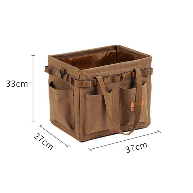 Brown Heavy Duty Foldable Outdoor Camping Storage Box – Oxford Cloth Collapsible Gear Organizer Tote with Pockets