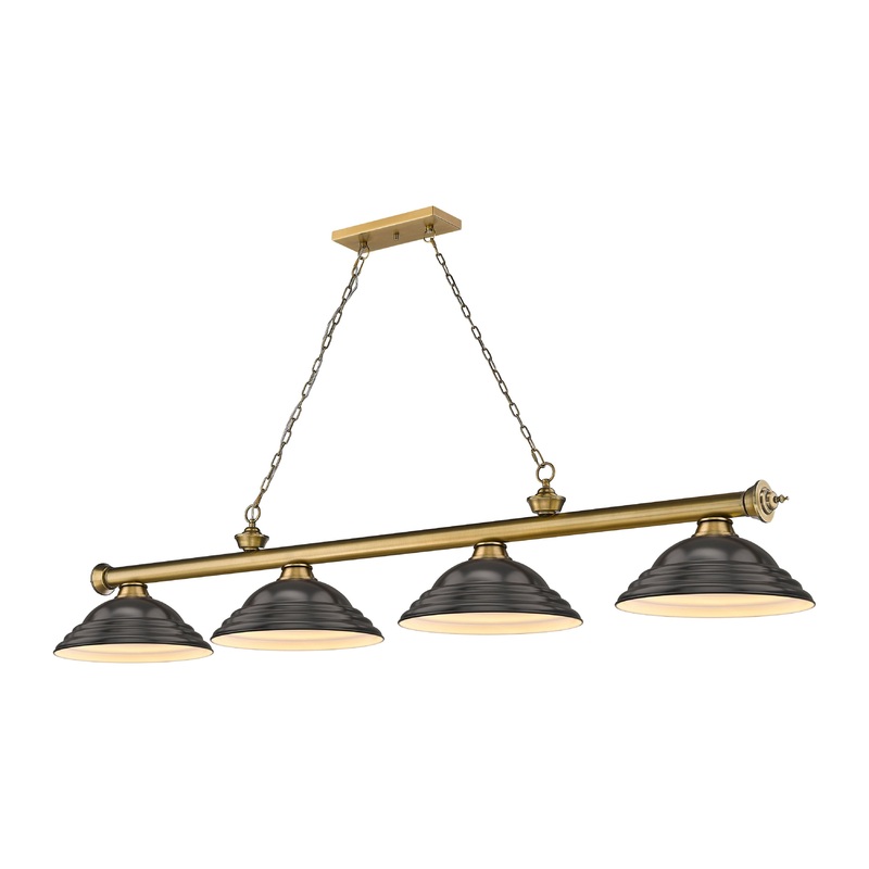 Cordon 4-Light Billiard Rubbed Brass Dome Bronze Steel