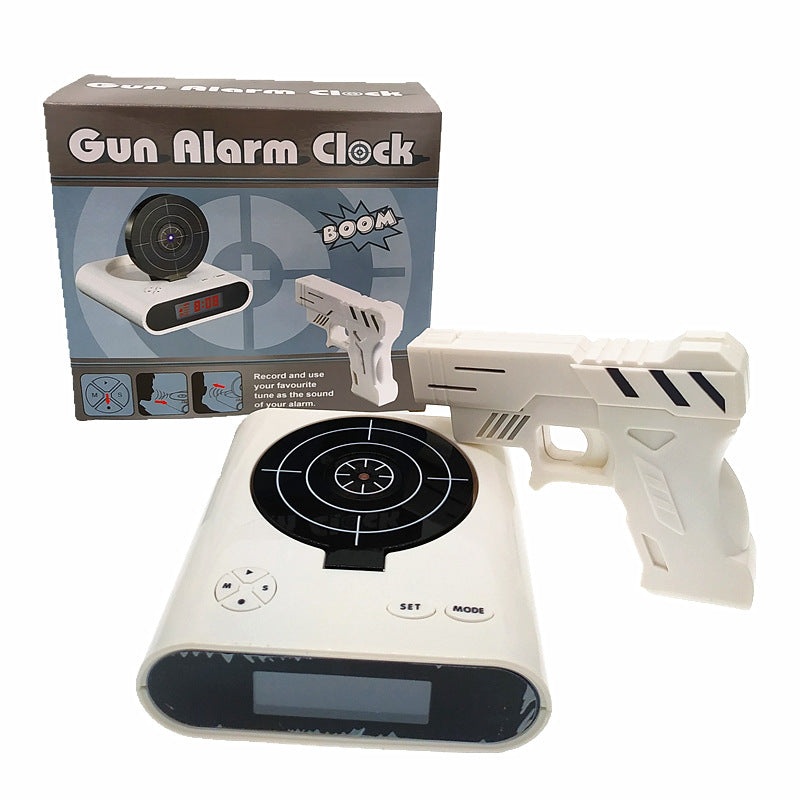 Gun Alarm Clock – Target Shooting Alarm with Infrared Gun, Recordable Alarm & Game Modes(white)