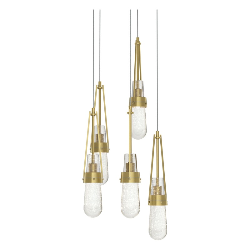 Link 5-Light Blown Glass Pendant Modern Brass Clear Bubble Glass (YG)