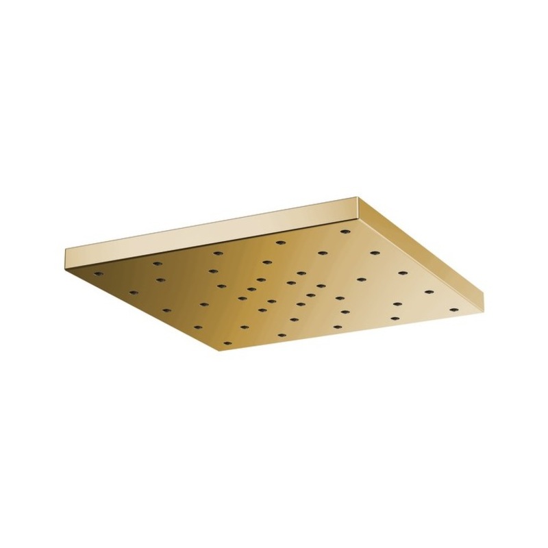 Showerhead Universal Showering 1 Function Linear Round Rain Can Brilliance Polished Gold 14 Inch 1.75 Gallons per Minute Square H2OKinetic Drenching Spray
