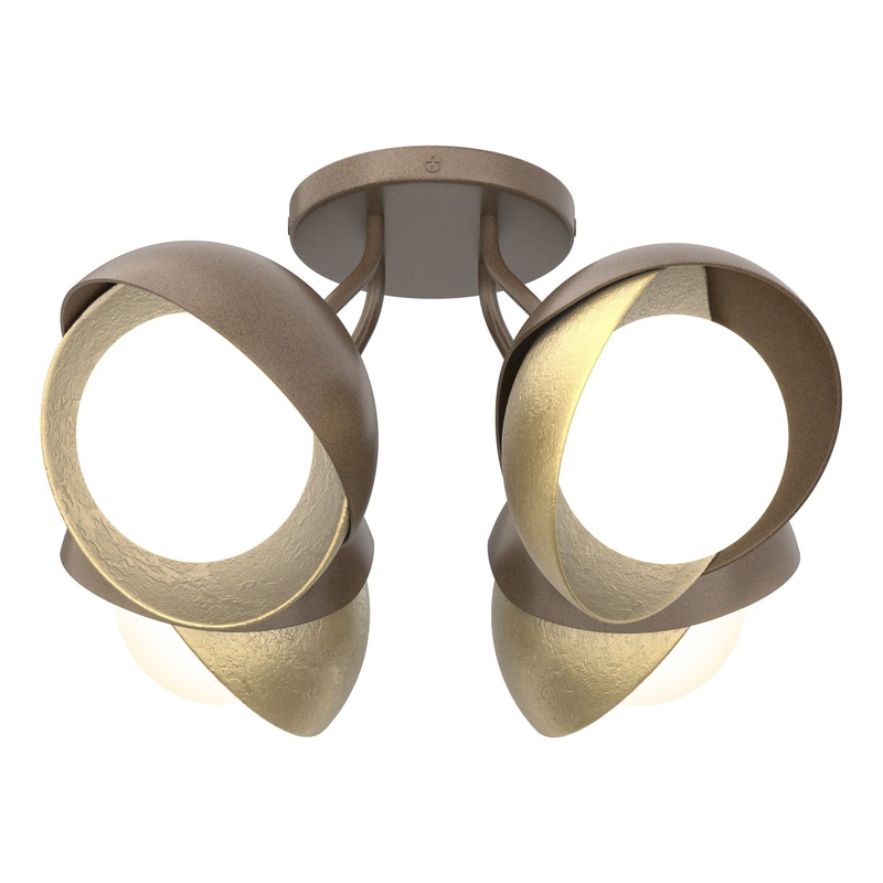 Brooklyn 4-Light Double Shade Semi-Flush Bronze Modern Brass