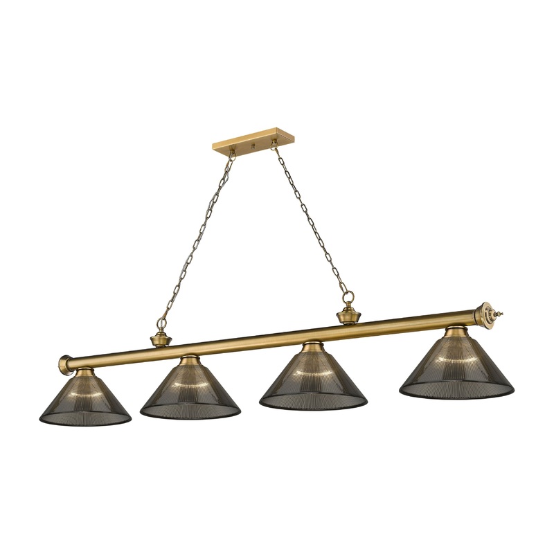 Cordon 4-Light Billiard Rubbed Brass Cone Smoke Acrylic
